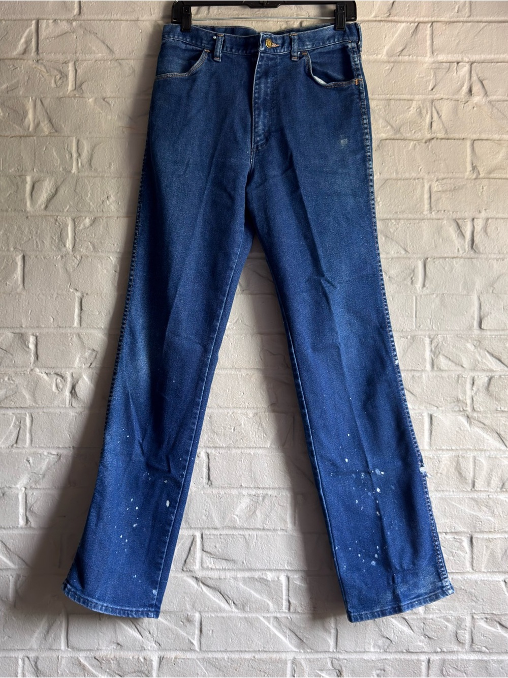 Vintage Rustler Jeans 32x34 Dark Wash Paint Splatter Distressed Made in USA